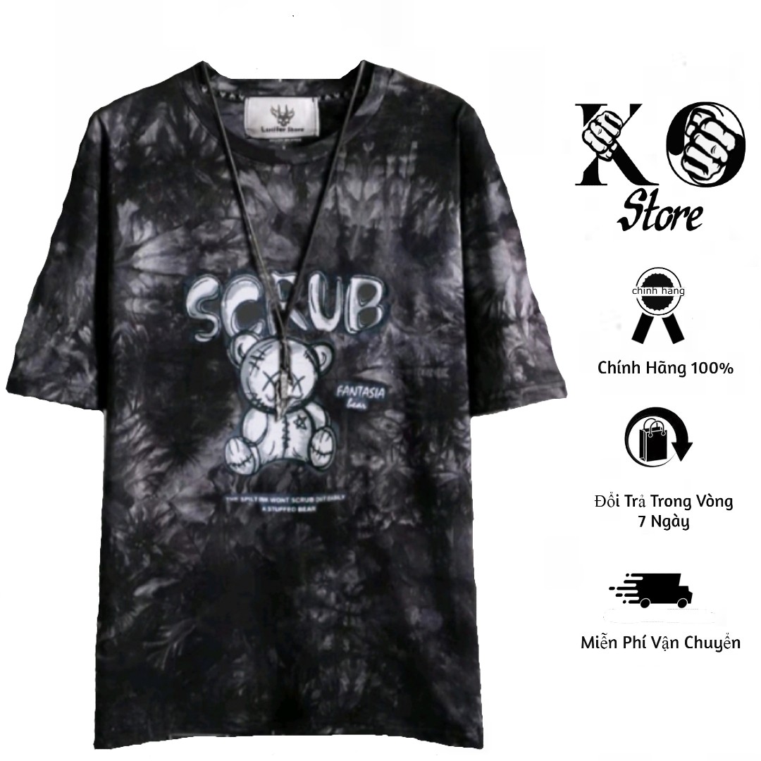 Áo phông from rộng_nam,nữ-100% cotton_Áo phông loang xám Gấu