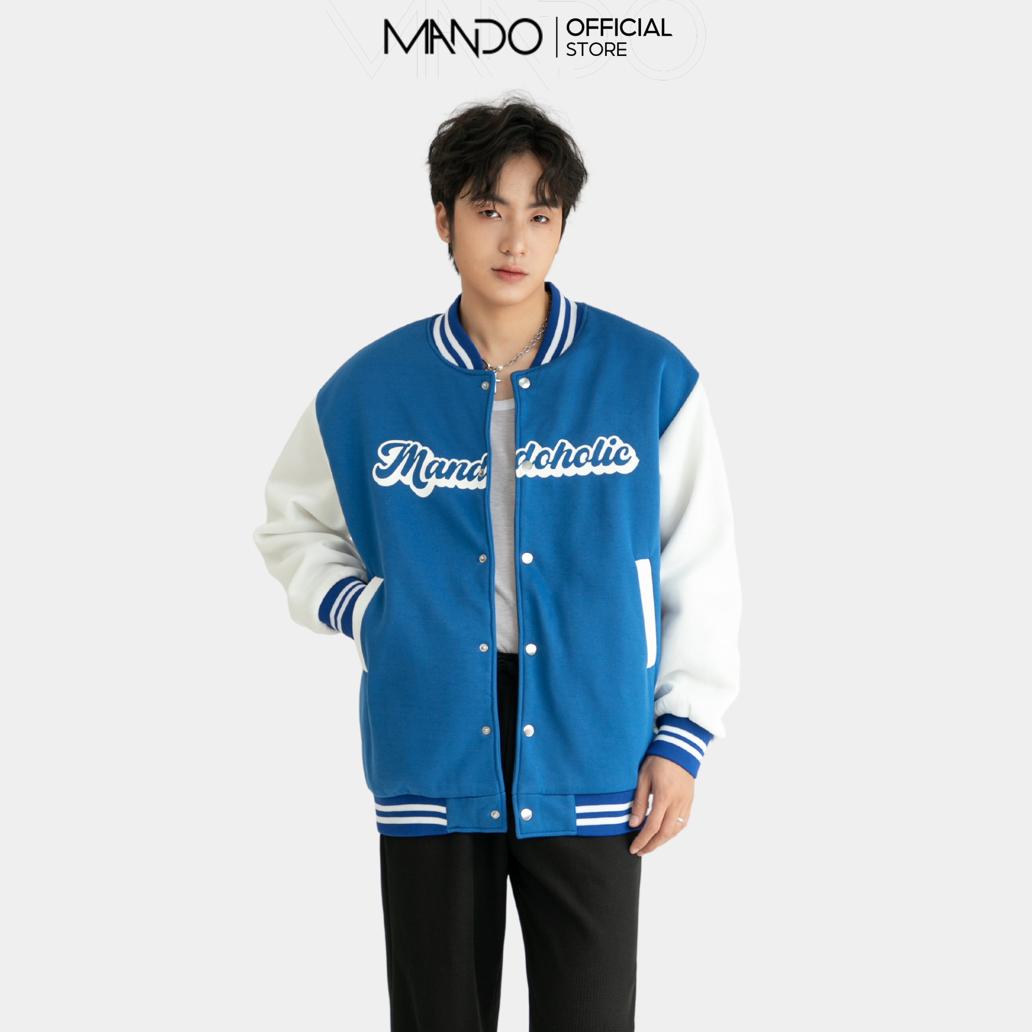 Áo Khoác Bomber Varsity Nỉ MANDO Nam Dài Tay Nỉ Trần Bông Form Rộng Kiểu Dáng Thể Thao Unisex Thời Trang Hàn Quốc BOB003