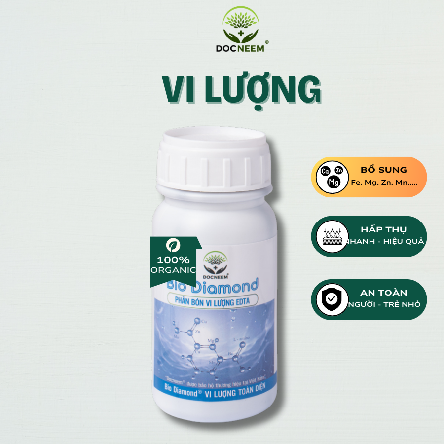 Phân bón vi lượng DOCNEEM trị vàng lá gân xanh, cho hoa hồng, hoa lan, cây cảnh trong nhà và ngoài trời, chai 250ml