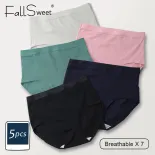 FallSweet Combo 5 Quần lót cạp cao bông nguyên chất liền mạch màu trơn cho nữ Cỡ lớn High Waist 100% Cotton Panties M-XXXL