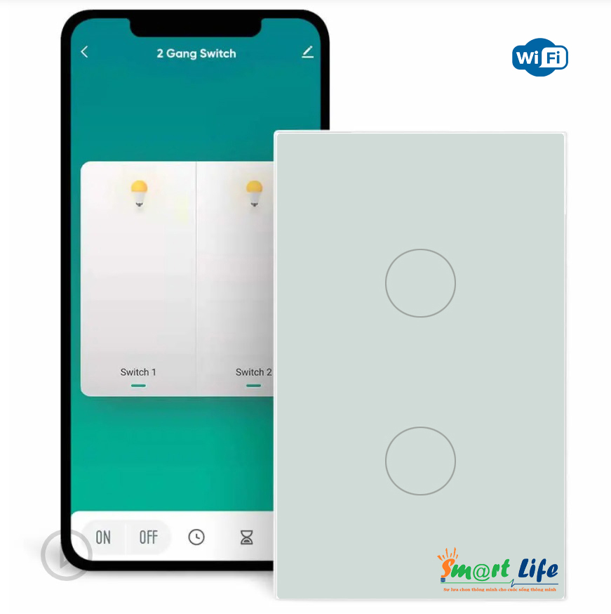 Công tắc cảm ứng thông minh cao cấp Tuya Smart Life 2 chạm kết nối Wifi