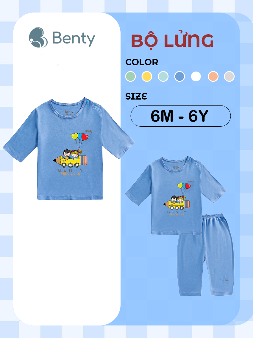  Bộ cài vai áo lửng quần lửng in hình BENTY BT034 vải mềm mịn cao cấp cho bé trai bé gái 