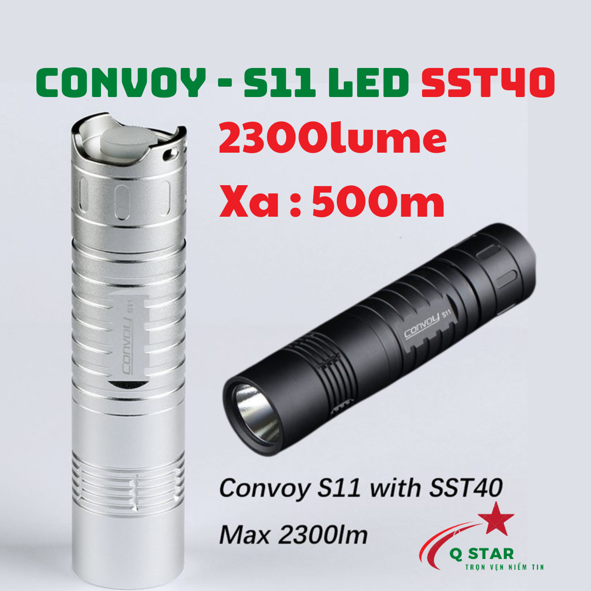 Đèn Pin Convoy S 11 Led SST40 Sáng 2300lume Xa 500m Nhiệt Màu 6k5 Với 8 Chế Độ Sáng Đi Kèm Pin 26650