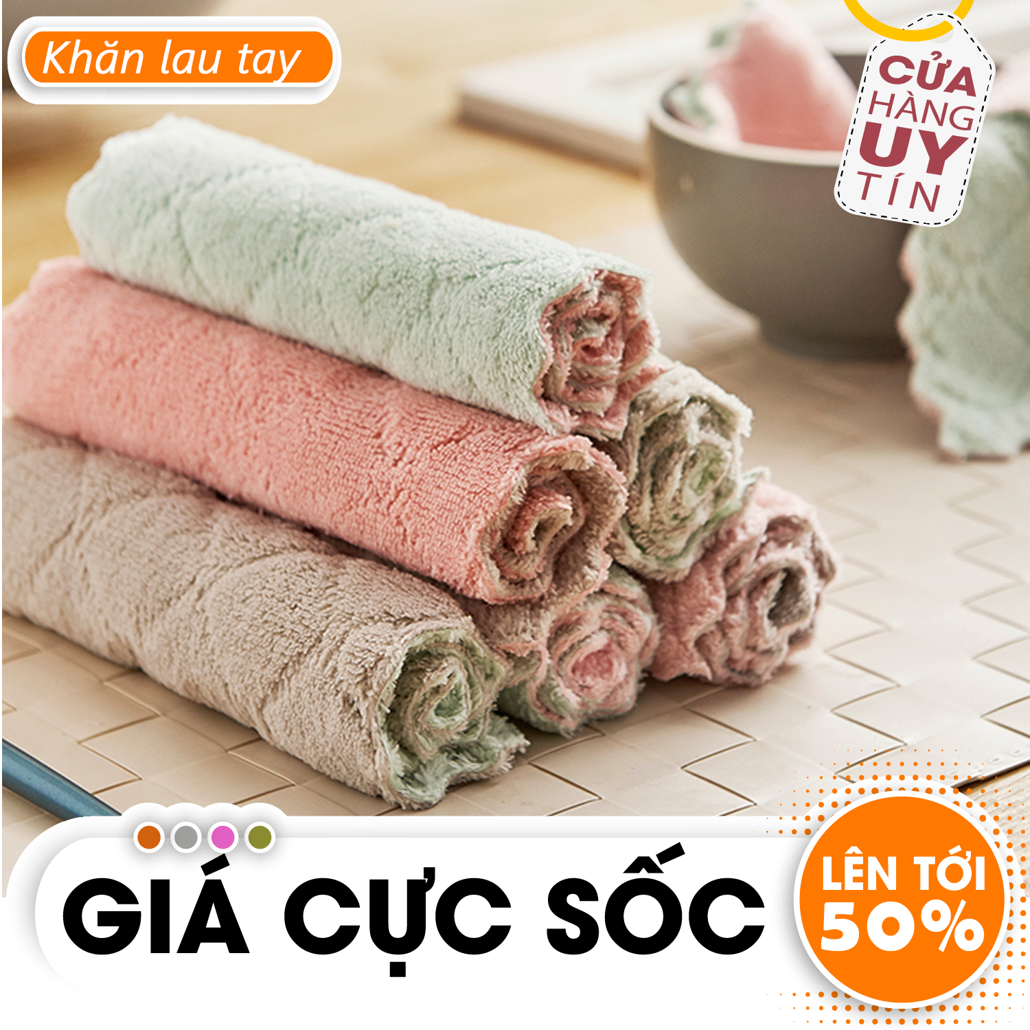Khăn lau tay nhà bếp đa năng - Siêu thấm nước - Khăn lau đa năng 2 màu, Khăn lau tay