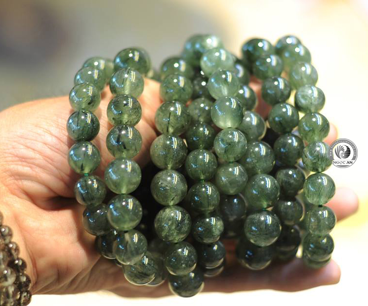 vòng đeo cổ thạch anh tóc xanh tự nhiên 2mm 108 hạt