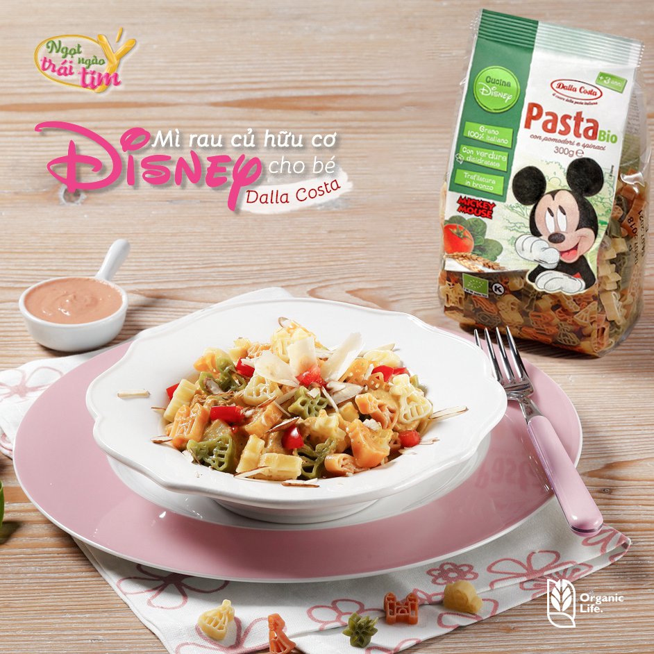 Nui rau củ hữu cơ cho bé hình chuột mickey 300g dalla costa organic pasta bio mickey mouse