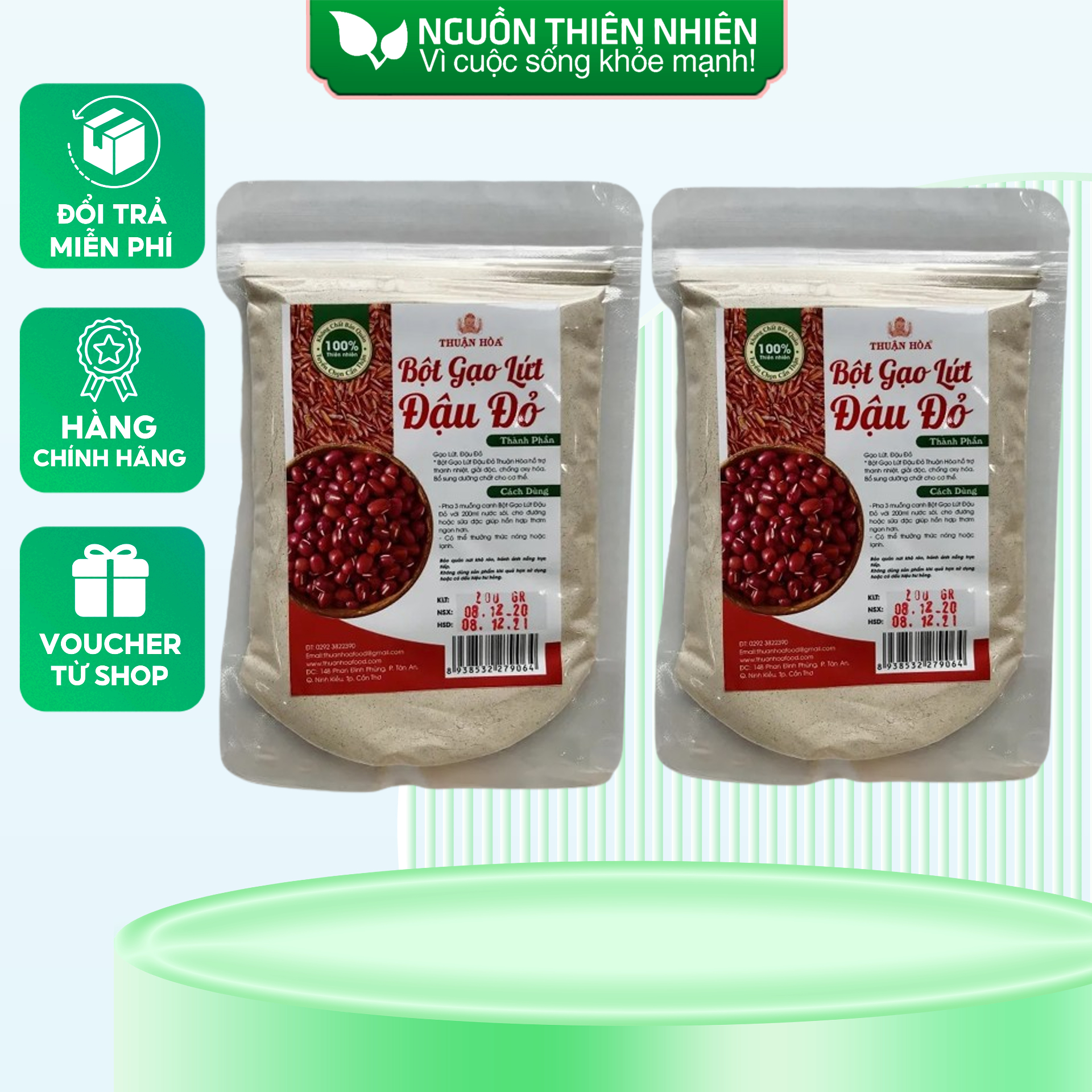 Combo 2 túi bột gạo lứt đậu đỏ thuận hòa food túi 200g