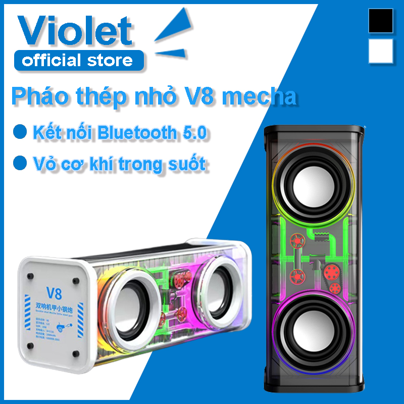 Loa Bluetooth không dây mini V8 di động phong cách Cyberpunk công suất lớn âm thanh tốt đèn LED phát nhạc nhấp nháy