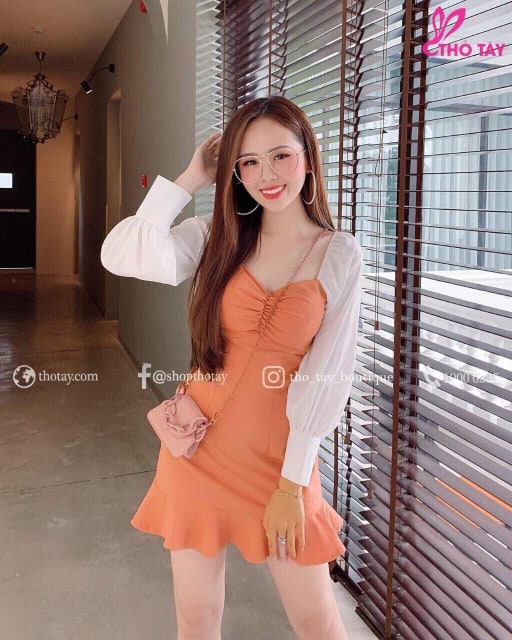 Đầm Nữ (dam nu) Tay Dài Phối Voan Thời Trang Bambo
