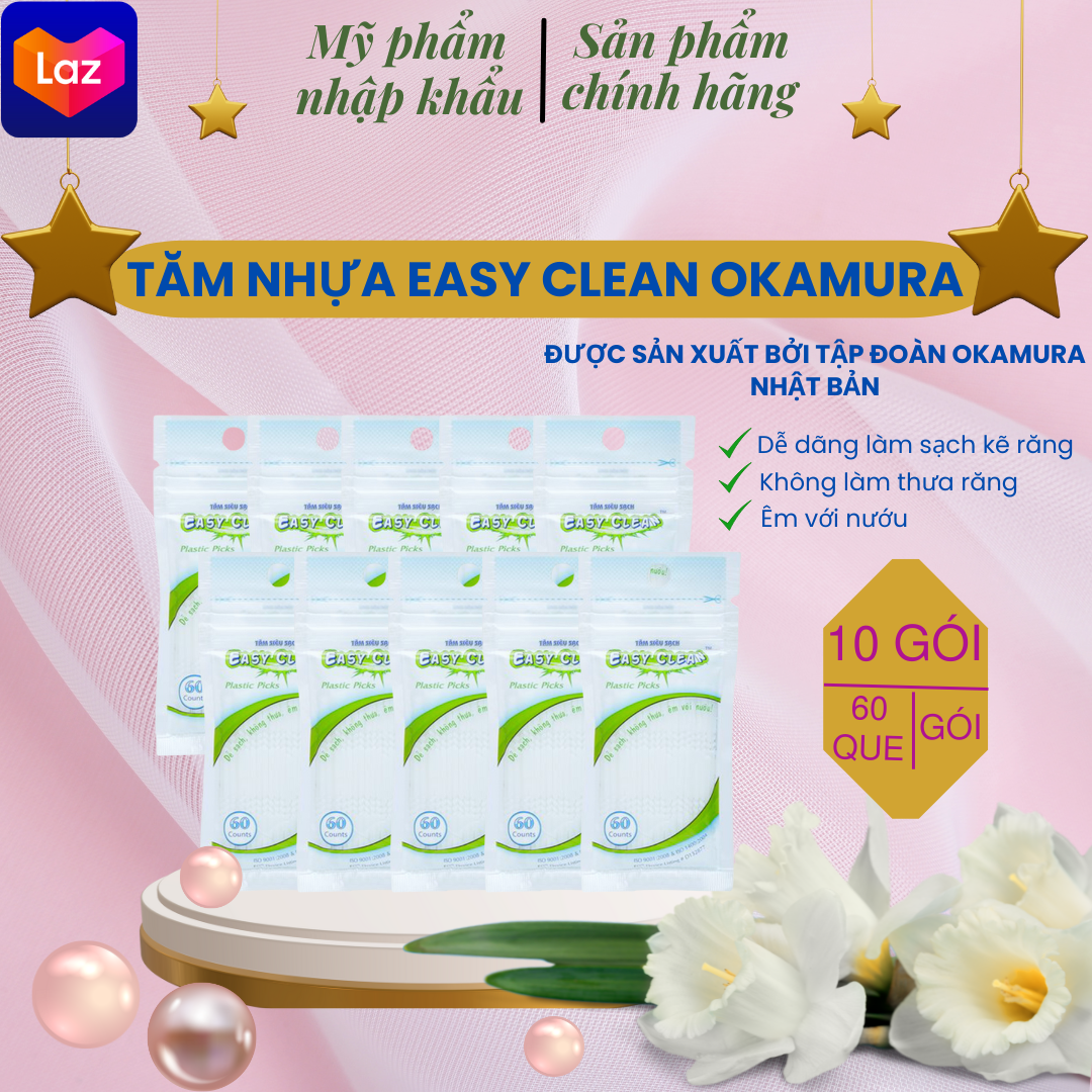 Combo 10 gói tăm Nhựa Siêu Sạch Okamura Easy Clean gói 60 Que