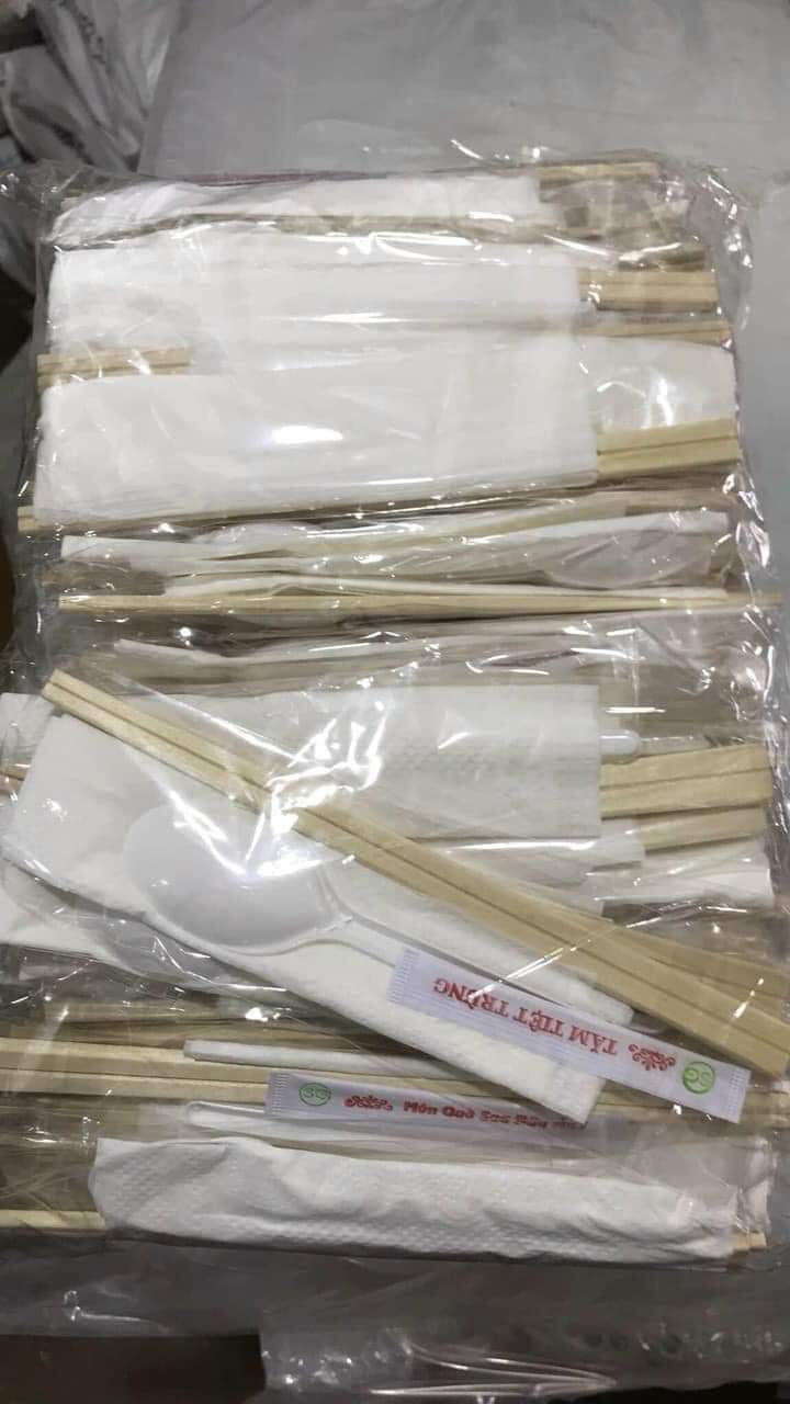 100 bộ combo đũa - muỗng - giấy - tăm dùng 1 lần bao giấy - hàng loại 1, không xước