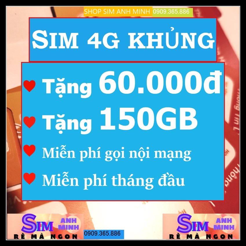 Sim 4G Vietnamobile miễn phí Data 180Gb , Sim Không Giới Hạn Data
