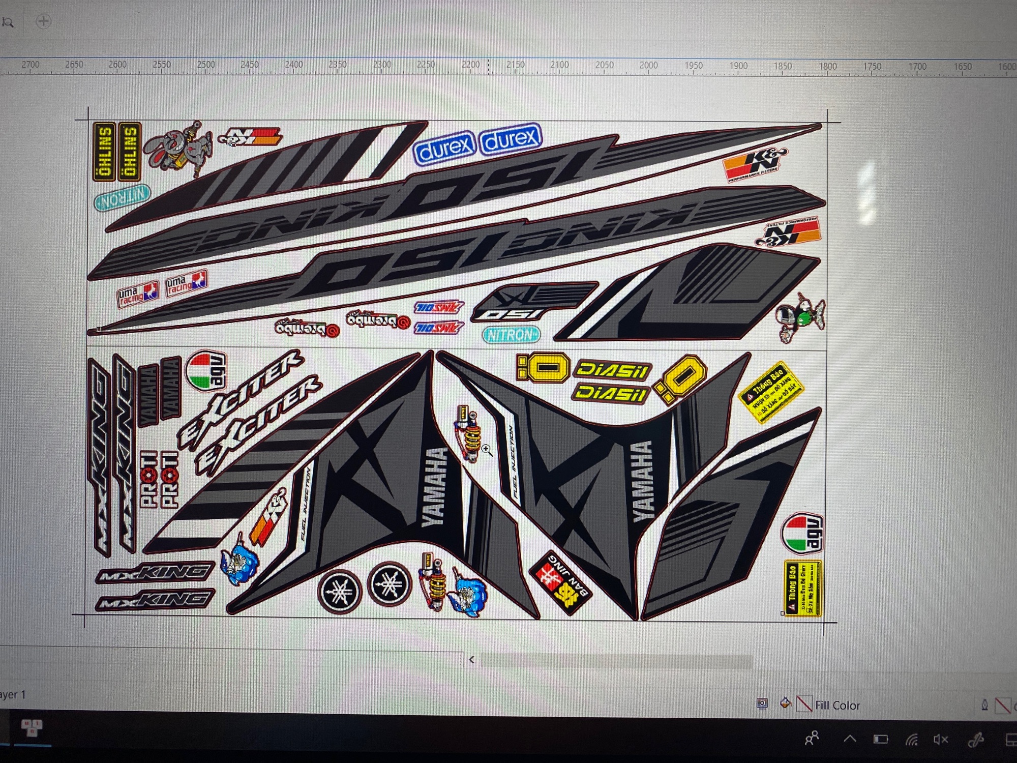 [ QUÍ KHÁCH VUI LÒNG MANG TEM RA TIỆM CHO THỢ DÁN] TEM RỜI xe exciter 150 Mxking dán xe đen chỉ trắng ok