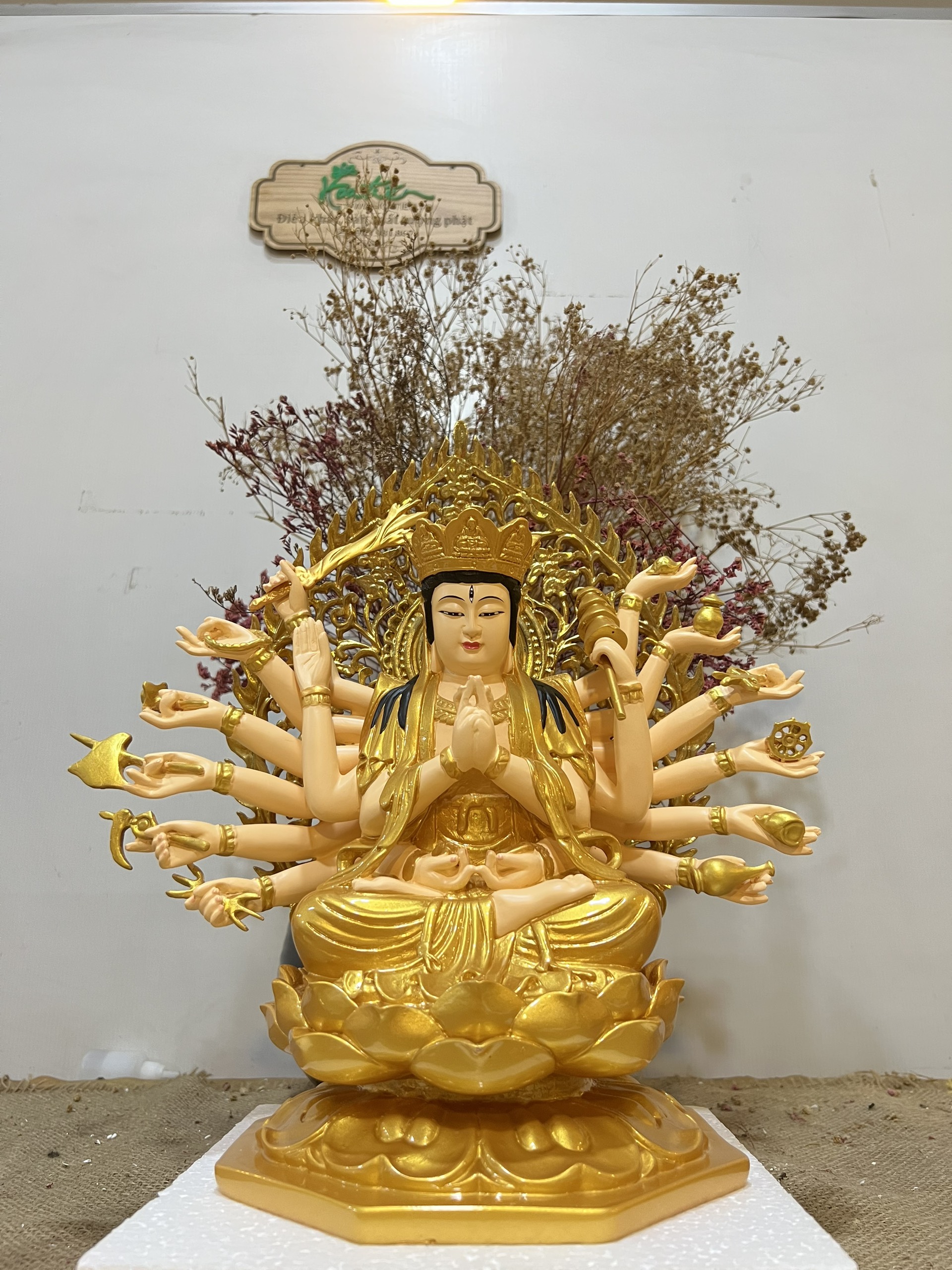 Tượng phật chuần đề bồ tát 27cm+ lá đề = 35cm | tượng phật hoa tiên