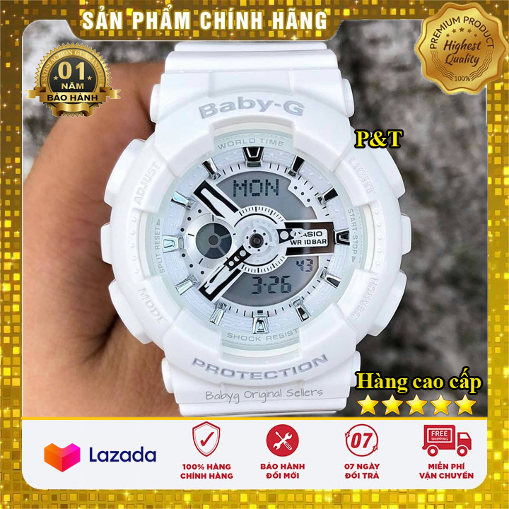 Đồng hồ Casio Baby-G Nữ BA-110 màu trắng cực đẹp - Made in JAPAN - Bảo hành 12 tháng - Đồng hồ P&T [ FreeShip- Hàng cao cấp- Full box ]