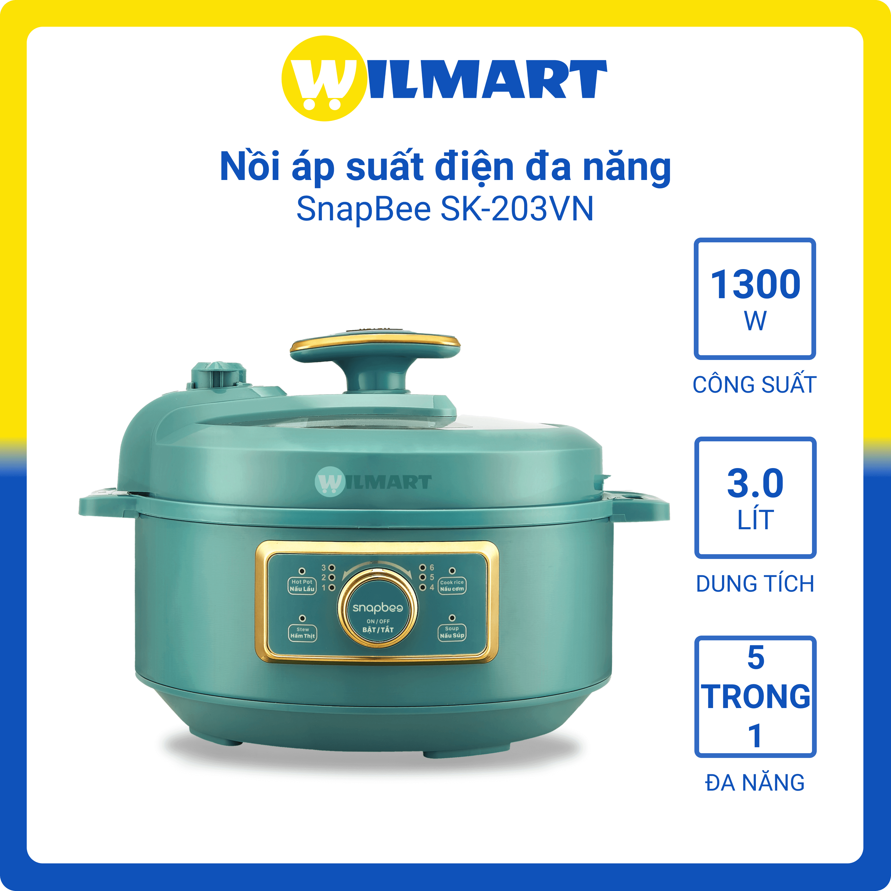 Nồi ấp suất điện đa năng SnapBee SK-203VN 5 trong 1 3 lít (Bảo hành 12 tháng) - Xanh mint