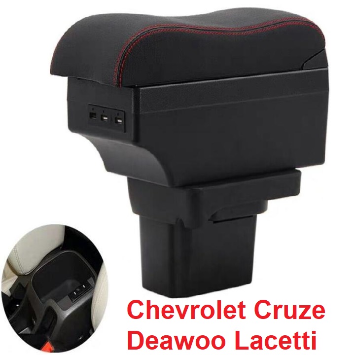 Hộp tỳ tay ô tô, xe hơi Chevrolet Cruze và Deawoo Lacetti tích hợp 6 cổng USB ( Màu đen chỉ đỏ)