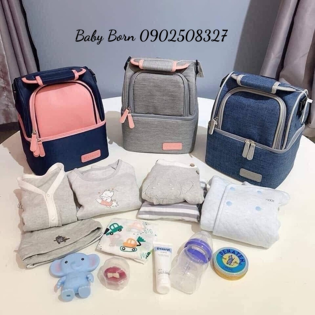 Balo bỉm sữa đa năng giữ nhiệt giữ lạnh Vcool 2 ngăn, túi giỏ xách đựng đồ đi sinh, đồ cho mẹ và bé