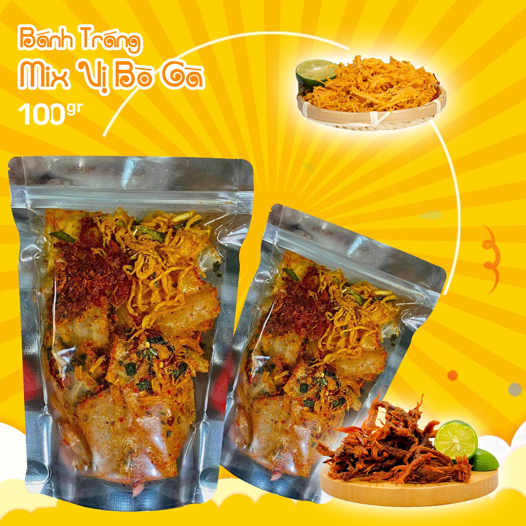 Bánh tráng ống tôm mix bò gà