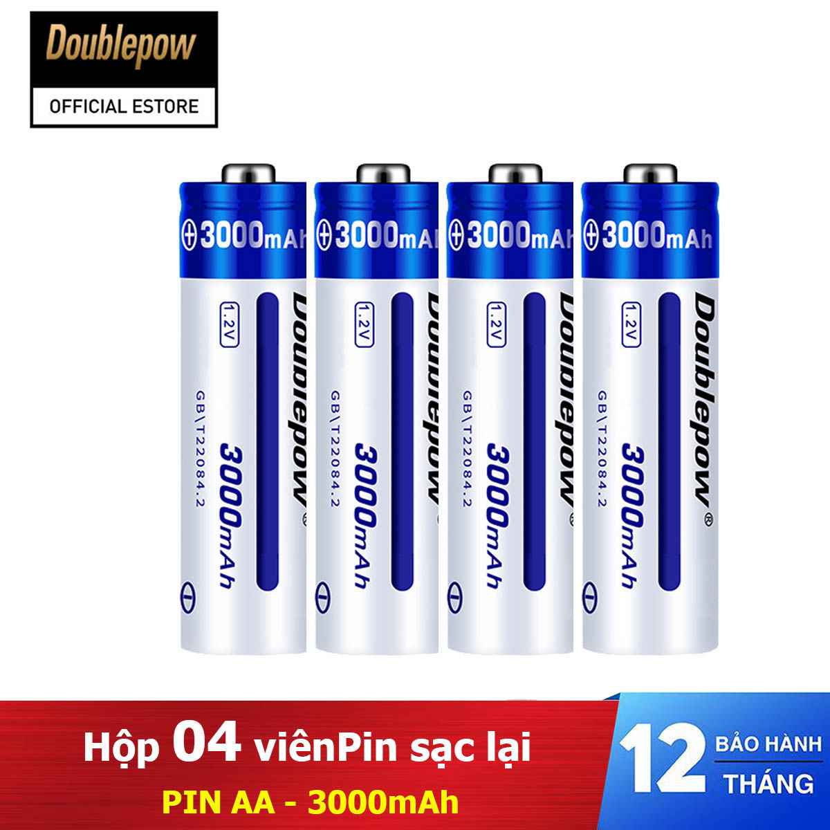 Hộp 4 viên Pin sạc lại Doublepow AA 3000mAh