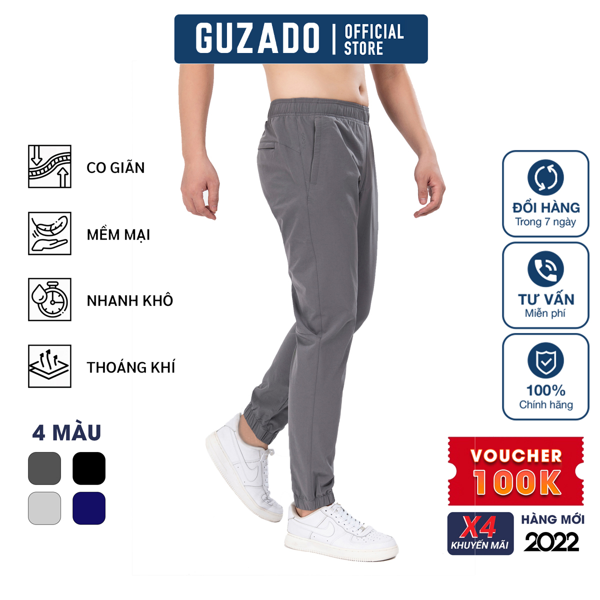 Quần Jogger nam GUZADO Chất gió mềm mịn không bai xù thiết kế cạp và gấu quần chun cực trẻ trung GDC2102