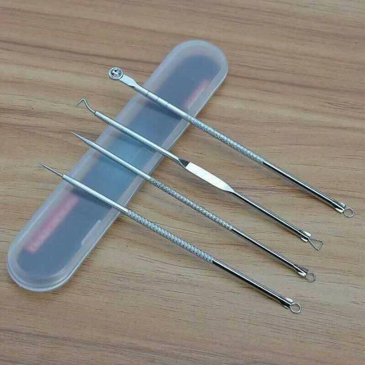 [HCM]Bộ 4 cây 8 đầu nặn mụn bằng inox loại tốt - Nem Exclusive