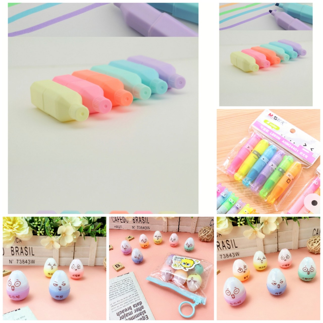 Set 6 bút dạ quang mini hình cute