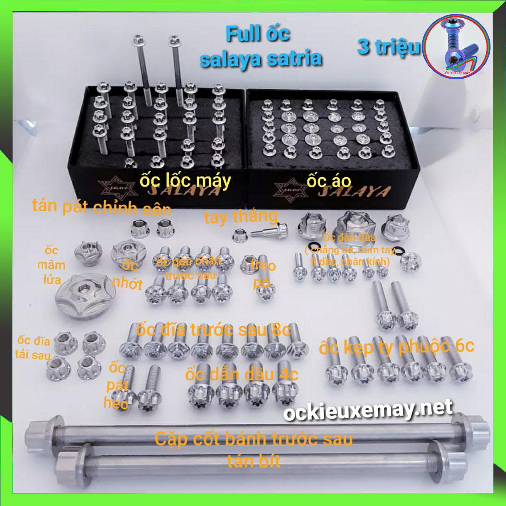 [HCM]Full bộ ốc salaya inox 304 xe Raider XC 150 Satria 150 HÀNG CHUẨN PHÔI INOX 304 SÁNG BÓNGCAM KẾT HÀNG KHÔNG RỈ SÉT