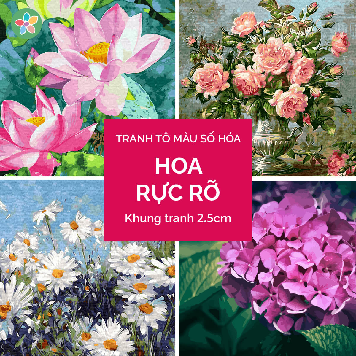 ✅Tranh số hóa Chủ đề Hoa rực rỡ đã căng khung 40x50cm Tiệm vẽ mùa hè