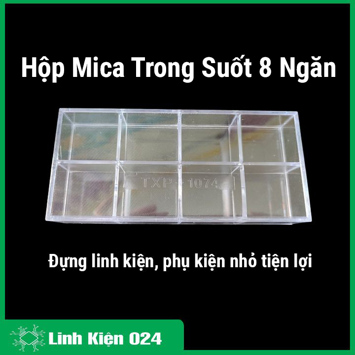 Hộp đựng linh kiện điện tử, phụ kiện đồng hồ 8 ngăn mica trong suốt