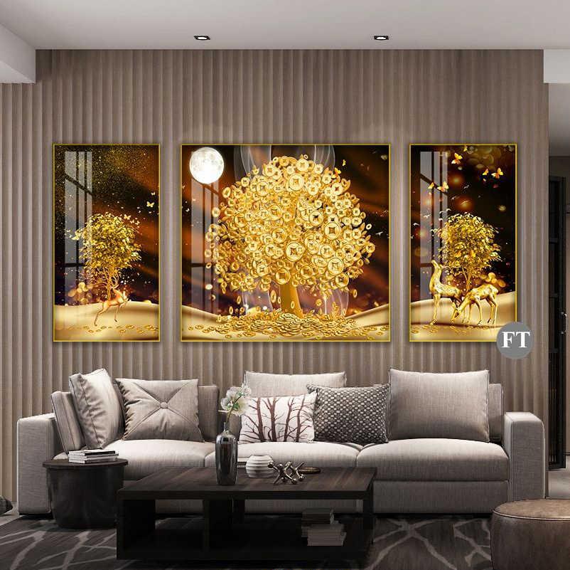 Tranh tráng gương cao cấp - tranh treo tường mừng tân gia cây đồng tiền vàng