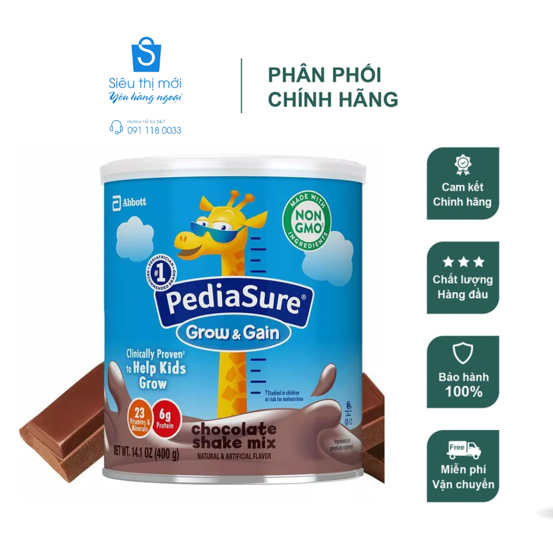 Date 2024 -Combo 6 lon Sữa Bột Pediasure Grow And Gain Hương Chocolate 400g – Mỹ