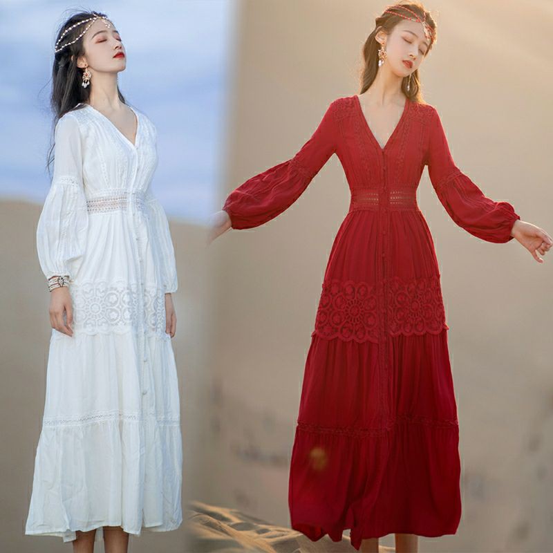 Váy Boho Vintage Màu Đỏ  Ảnh Thật Tự Chụp   Đầm Dáng Xòe
