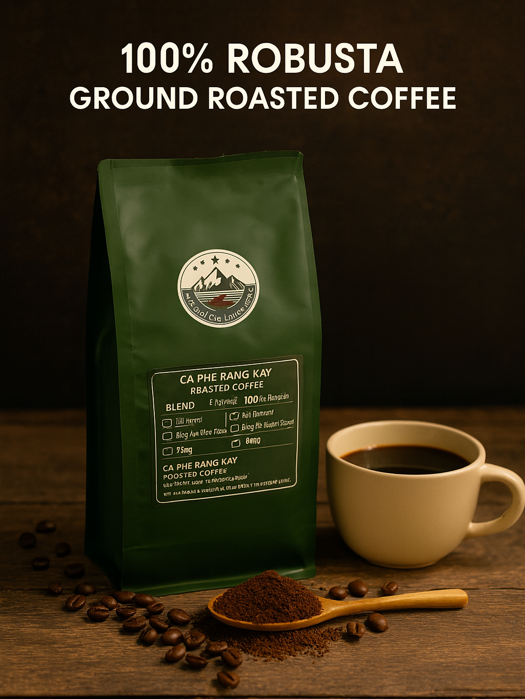 gói XLÁ 250gr / BỘT - CÀ PHÊ RANG XAY 100% Robusta PHỐ NÚI GIA LAI Roasted Coffee
