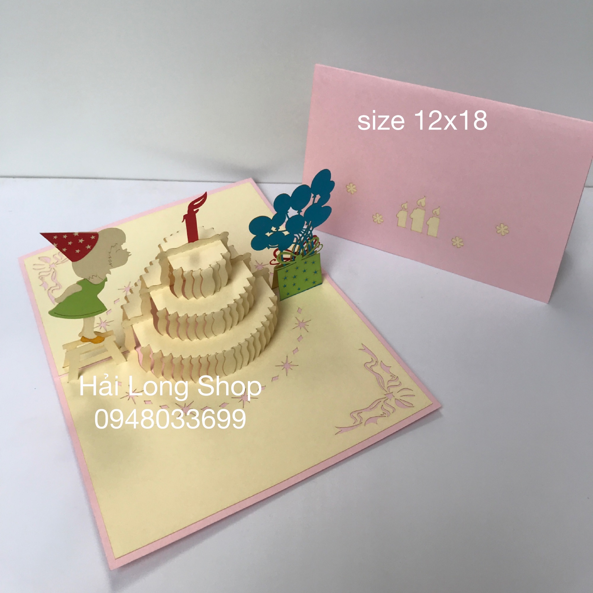 Bé gái thổi nến - sinh nhật - birthday - thiệp 3d