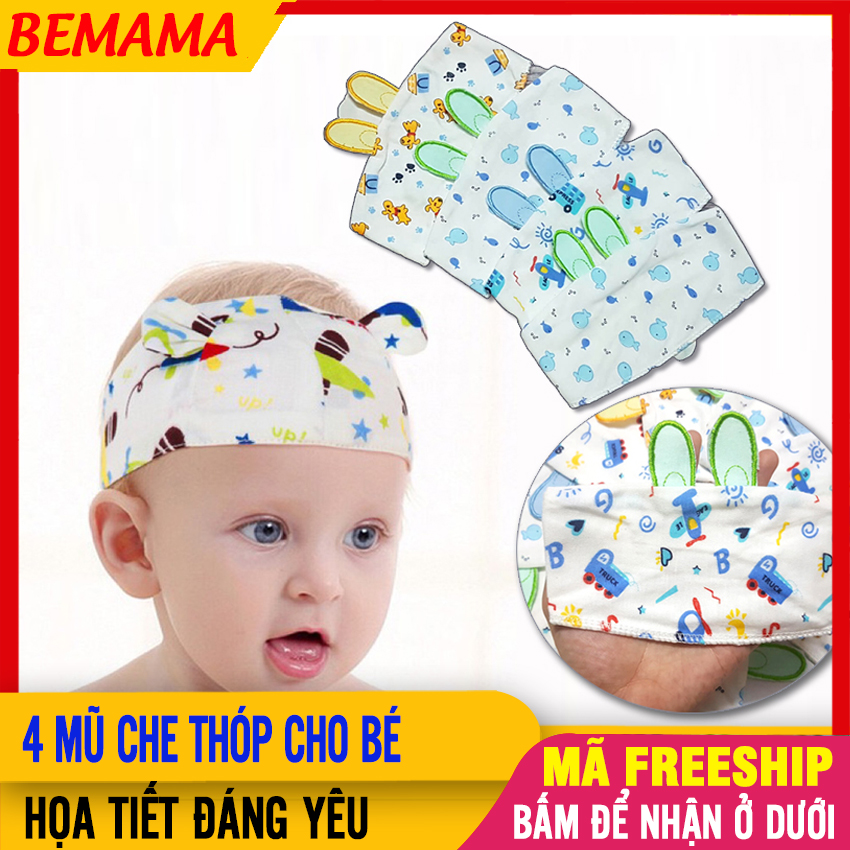 [SET 4 CÁI] Mũ Che Thóp Cho Bé Sơ Sinh VẢI THÊU HÌNH THỎ Màu Sắc Tươi Sáng, Co Giãn, Không Gây Hằn Vết Cho Trẻ - Mũ Chụp Che Thóp Cho Bé Trai, Bé Gái BEMAMA- 4 Che Thóp Thỏ Thêu - SP000536x4