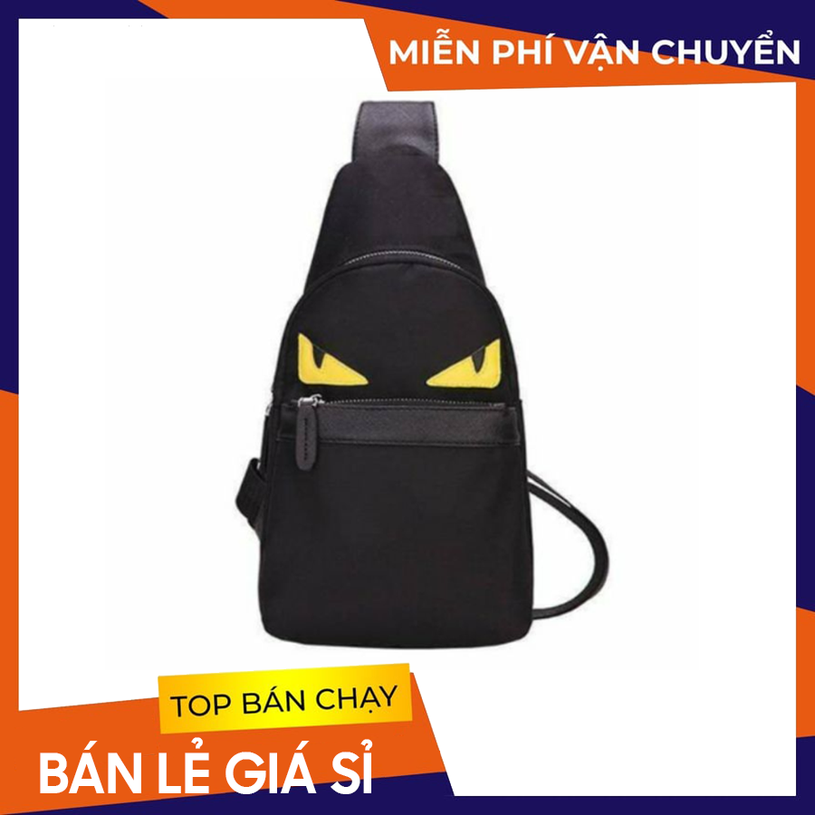 Túi đeo chéo, túi bao tử unisex - đen 2 mắt