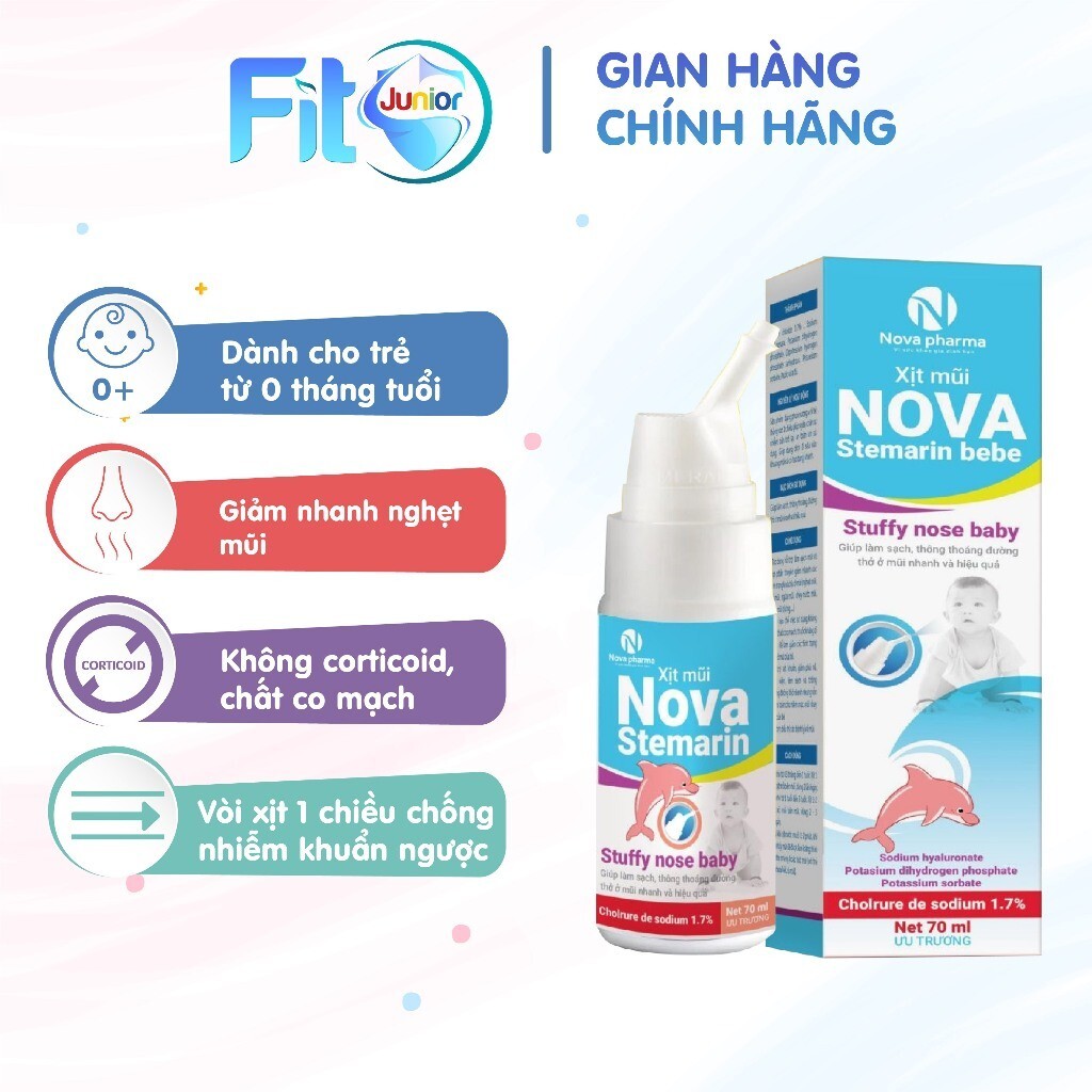 Xịt Mũi Ưu Trương Nova Stemarin, Giúp Thông Thoáng, Ngừa Viêm Mũi Xoang, An Toàn Cho Bé, Lọ 70ml