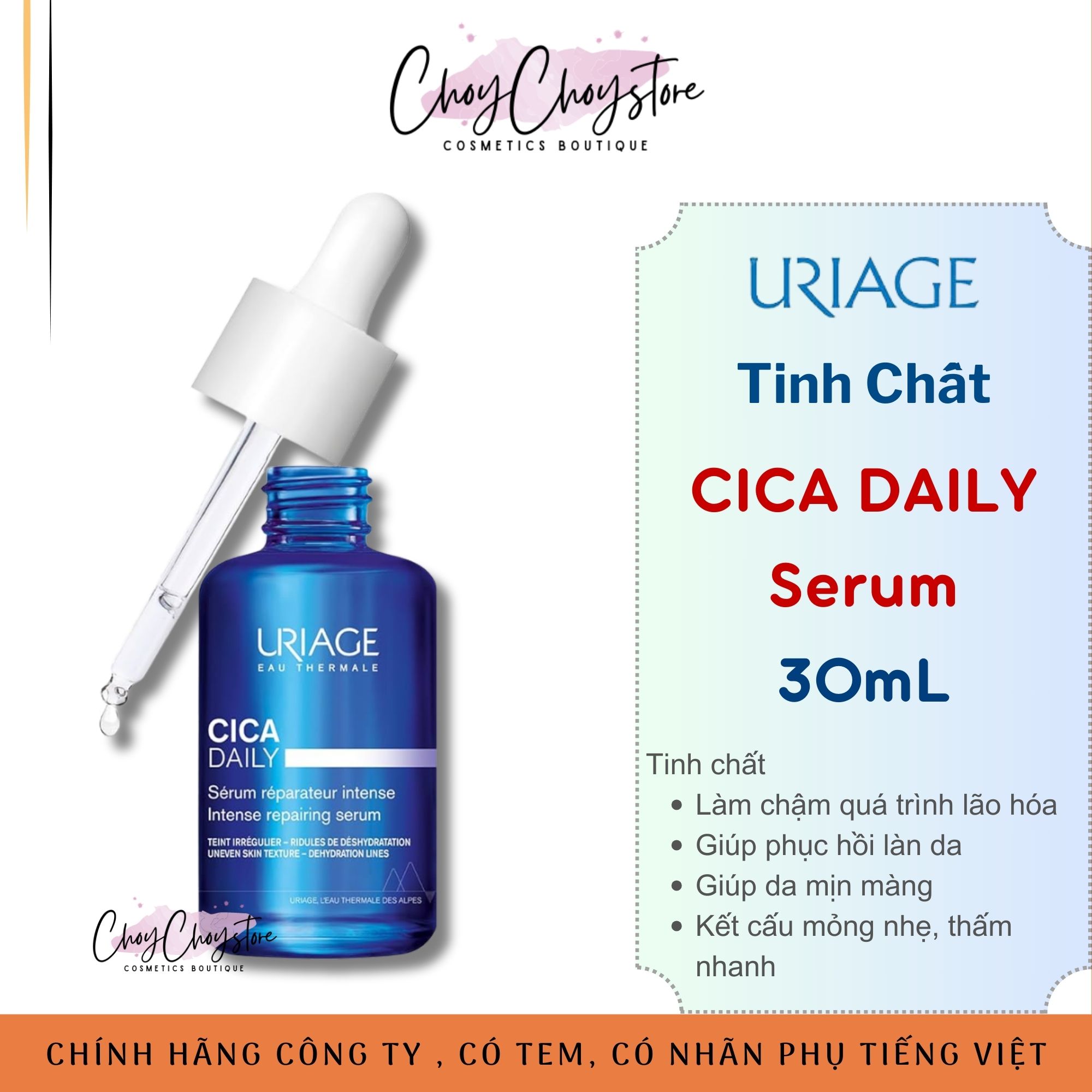 Tinh chất Uriage Bariederm Cica Daily Serum 30mL Giúp Làm Dịu Da, Hồi Phục Da, Da Cấp Ẩm (Hàng Nhập Khẩu)