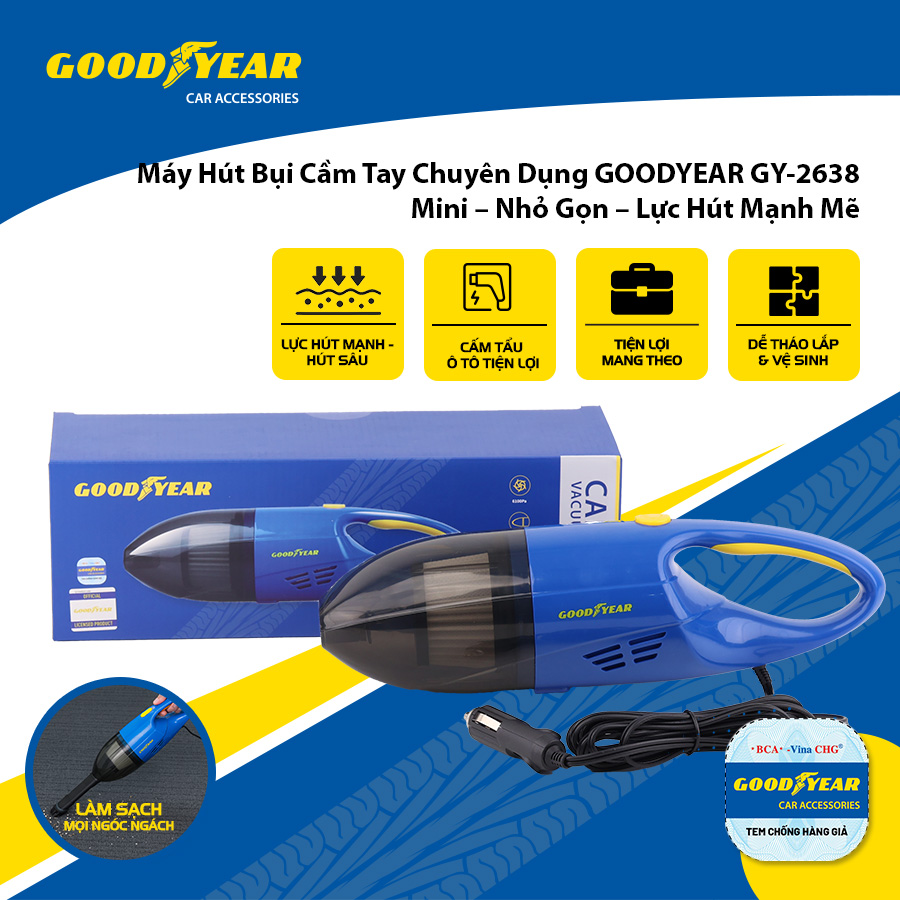 Goodyear Gy-2638 Mini Specialized Handheld Vacuum Cleaner with Strong Suction - Genuine Import Giá 681,000 Đồng*Miễn phí vận chuyển