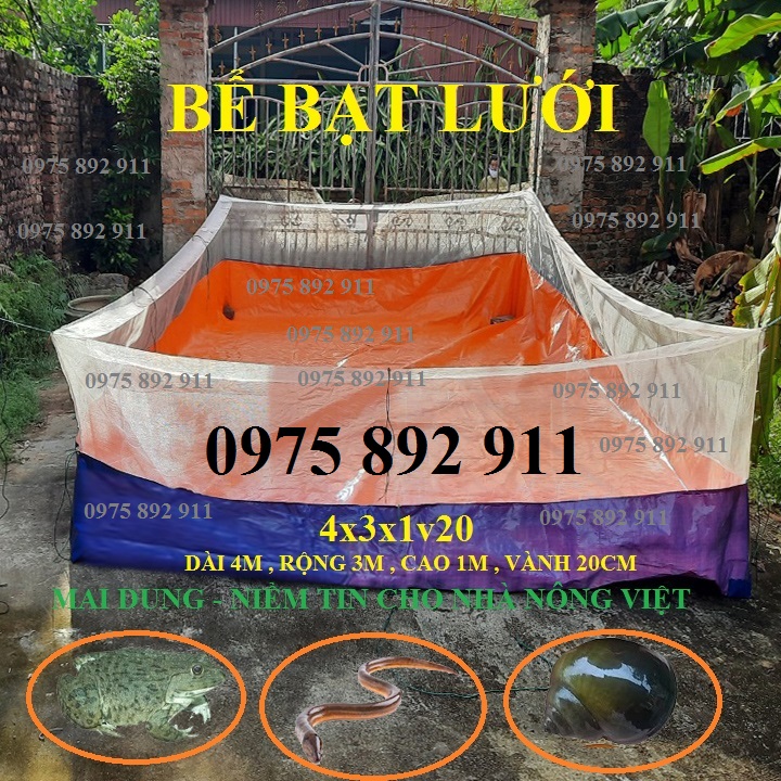 bể bạt  nuôi ốc ếch cá - loại bạt kết hợp với lưới
