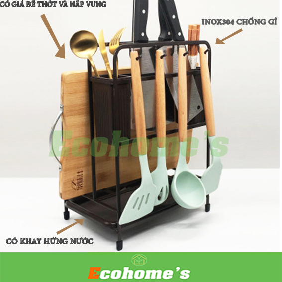 Kệ để dao thớt inox cao cấp 5 tầng với chất liệu inox 304 vô cùng chắc chắn, chống bám bụi được sơn tĩnh điện giúp chống gỉ có thể treo lên được và để được vật dụng nặng