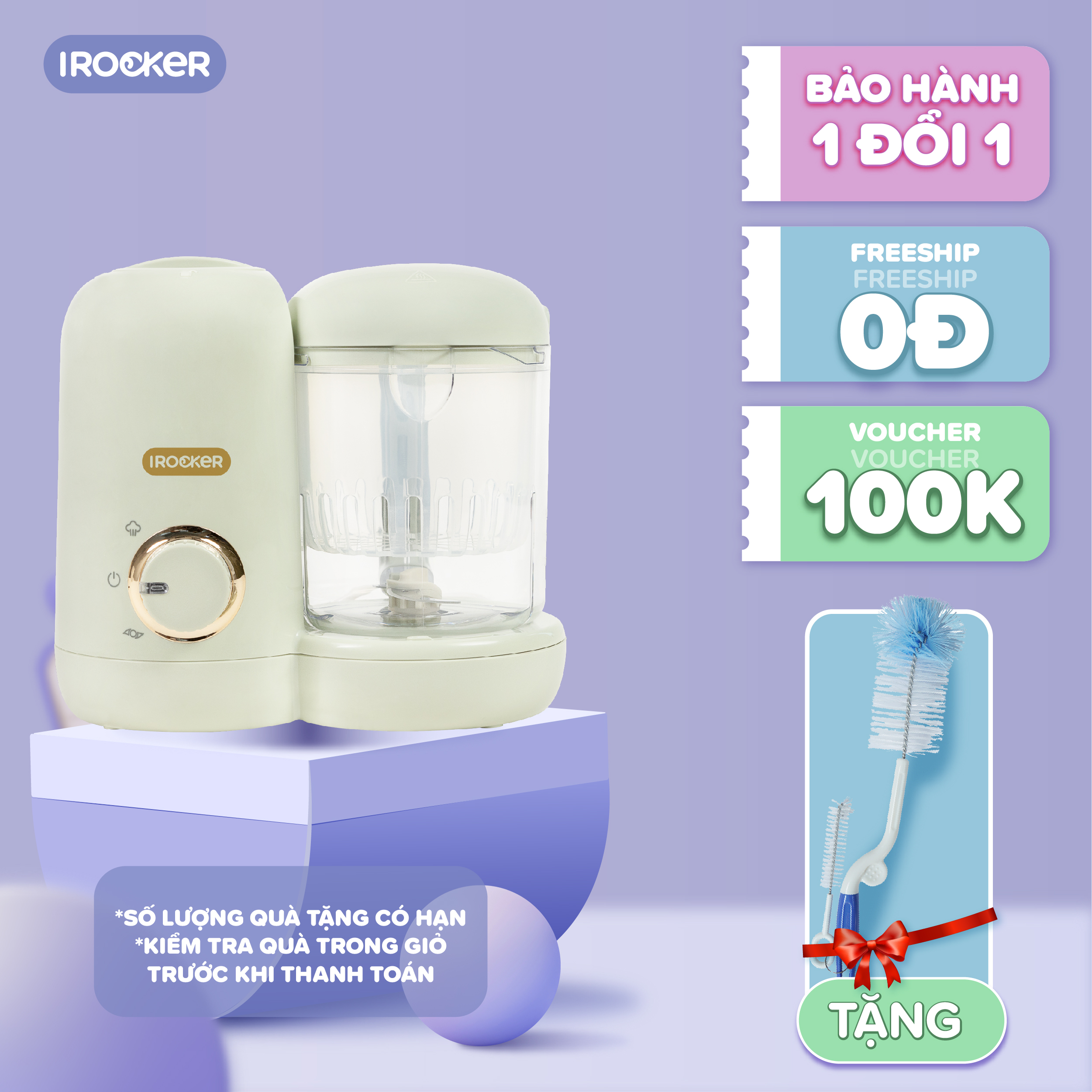 Máy xay hấp thức ăn điện tử đa năng 4 in 1 irocker bfp 001 cho bé ăn dặm