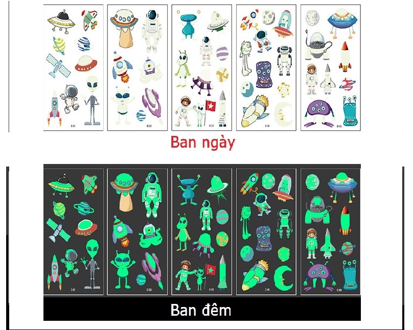 45 Hình Xăm Phát Sáng Ban Đêm Miếng dán Tattoo Tên Lửa Phi Hành Gia Đĩa Bay Vũ Trụ Vệ Tinh Mặt Trăng