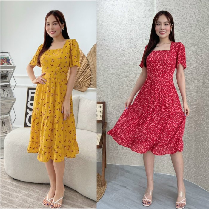 Đầm xòe hoa nhí cổ vuông tay bèo Misa Fashion - MS0235