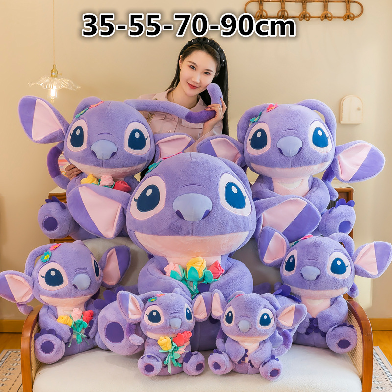 Thú bông,gấu bông stitch tím cầm hoa