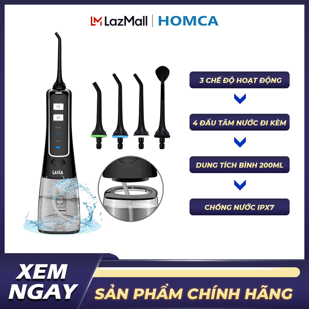Máy tăm nước LAICA PC4003 - 03 chế độ - 4 đầu kèm theo - Sạc pin
