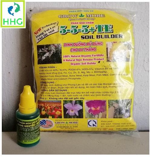 Combo phân tan chậm hữu cơ growmore 5-5-5 + chế phẩm hùng nguyễn 20ml