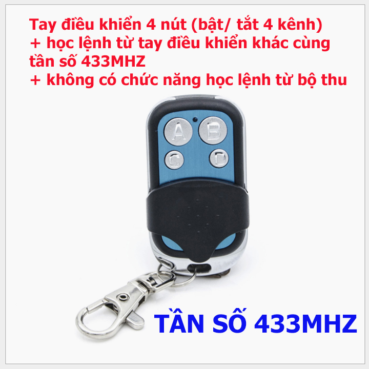 Tay điều khiển từ xa rf 4 nút học lệnh tần số 433mhz remote điều khiển từ xa 4 nút học lệnh từ tay điều khiển khác sao chép lệnh