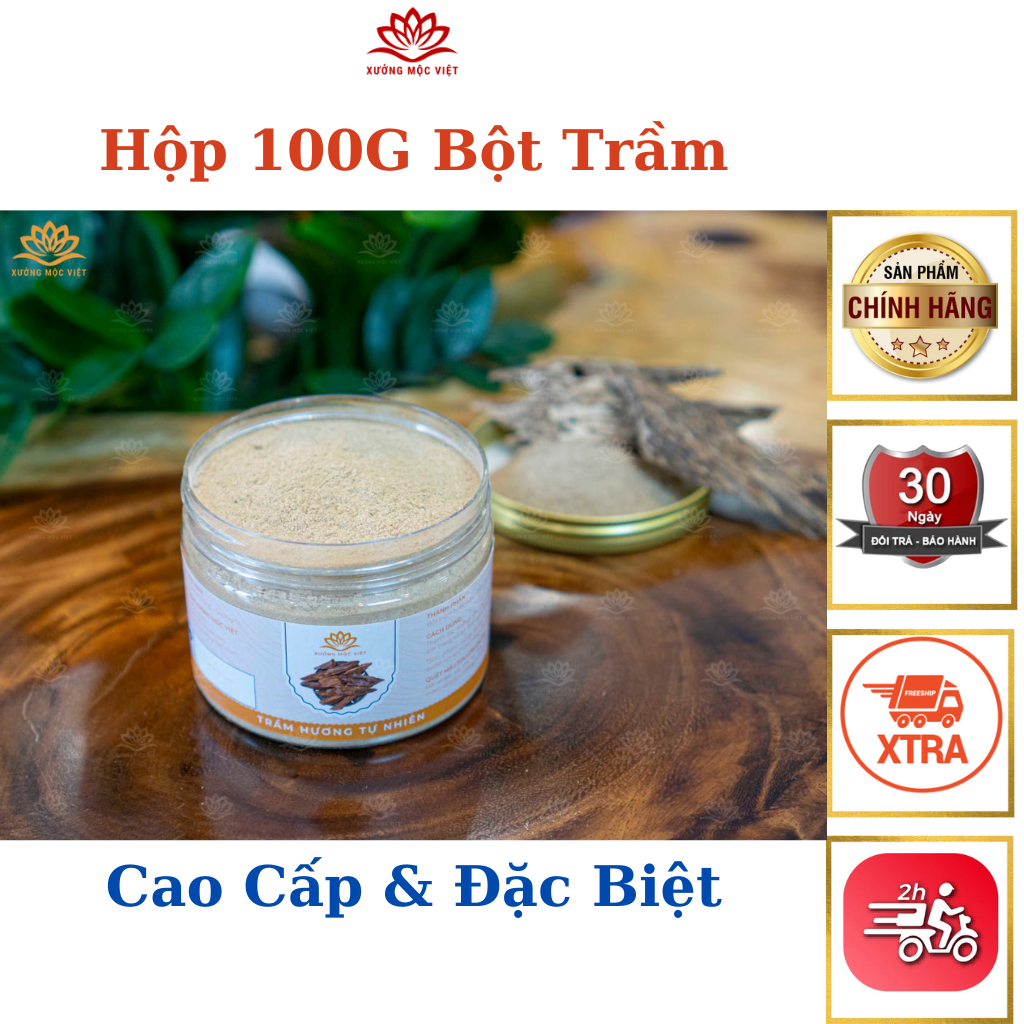 Bột Trầm Hương Nguyên Chất Tự Nhiên Xưởng Mộc Việt - Hộp 100G Xông Nhà Cửa, Phòng Quán Hương Thơm Dịu Nhẹ, An Toàn